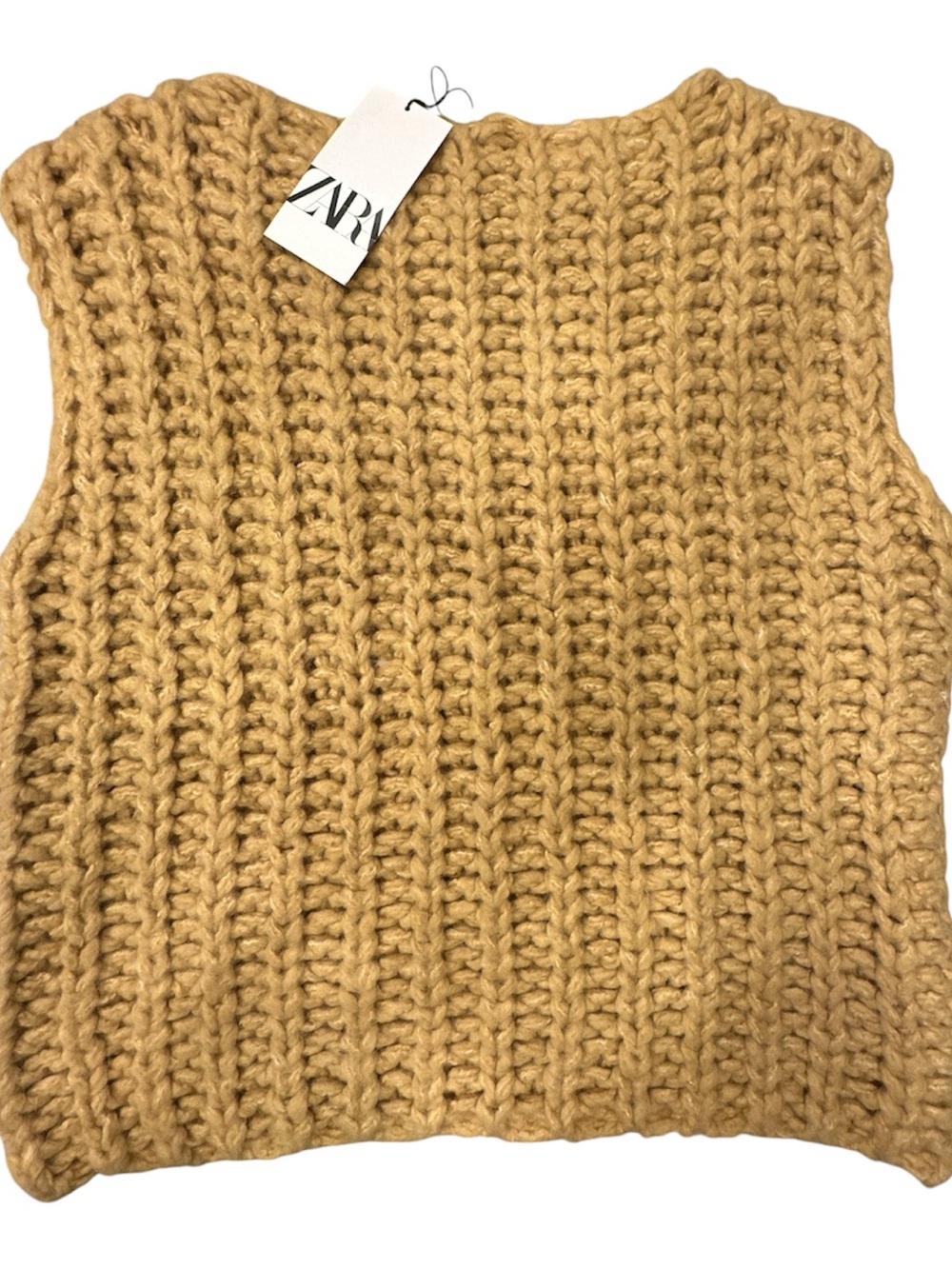 NWT ZARA Alpaca Blend Chunky Knit Sweater Vest Mustard Yellow Camel Large